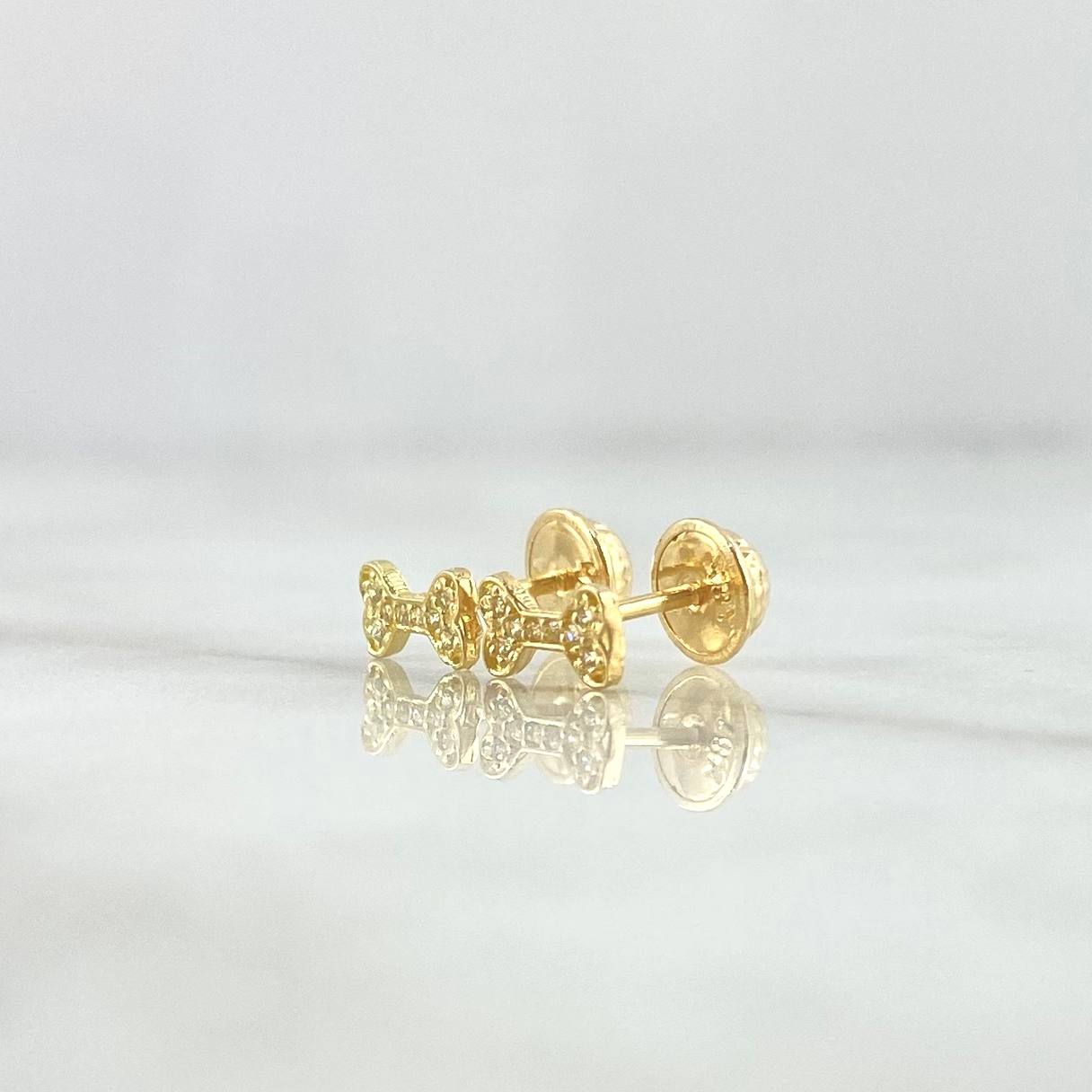 Stud Earrings Bow 0.7gr / 7mm White Zircons Yellow Gold