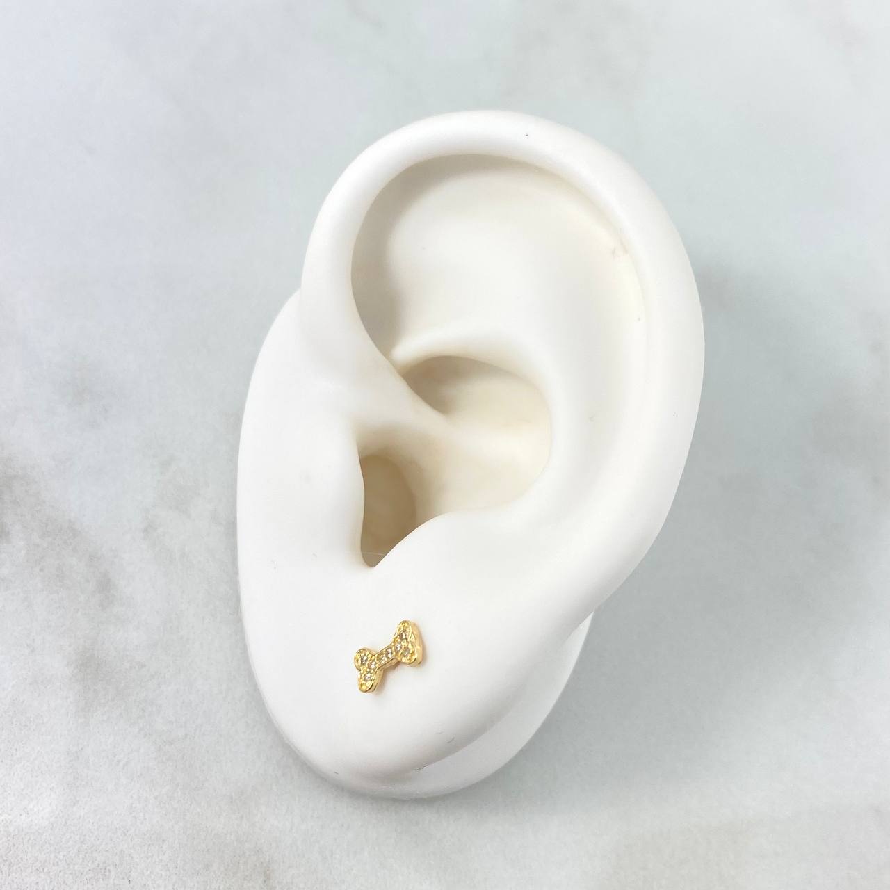 Stud Earrings Bow 0.7gr / 7mm White Zircons Yellow Gold