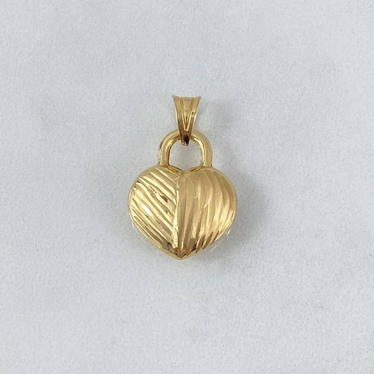 Pendant Striped Heart Lock 1.35gr / 2.4cm / Yellow Gold Stamped