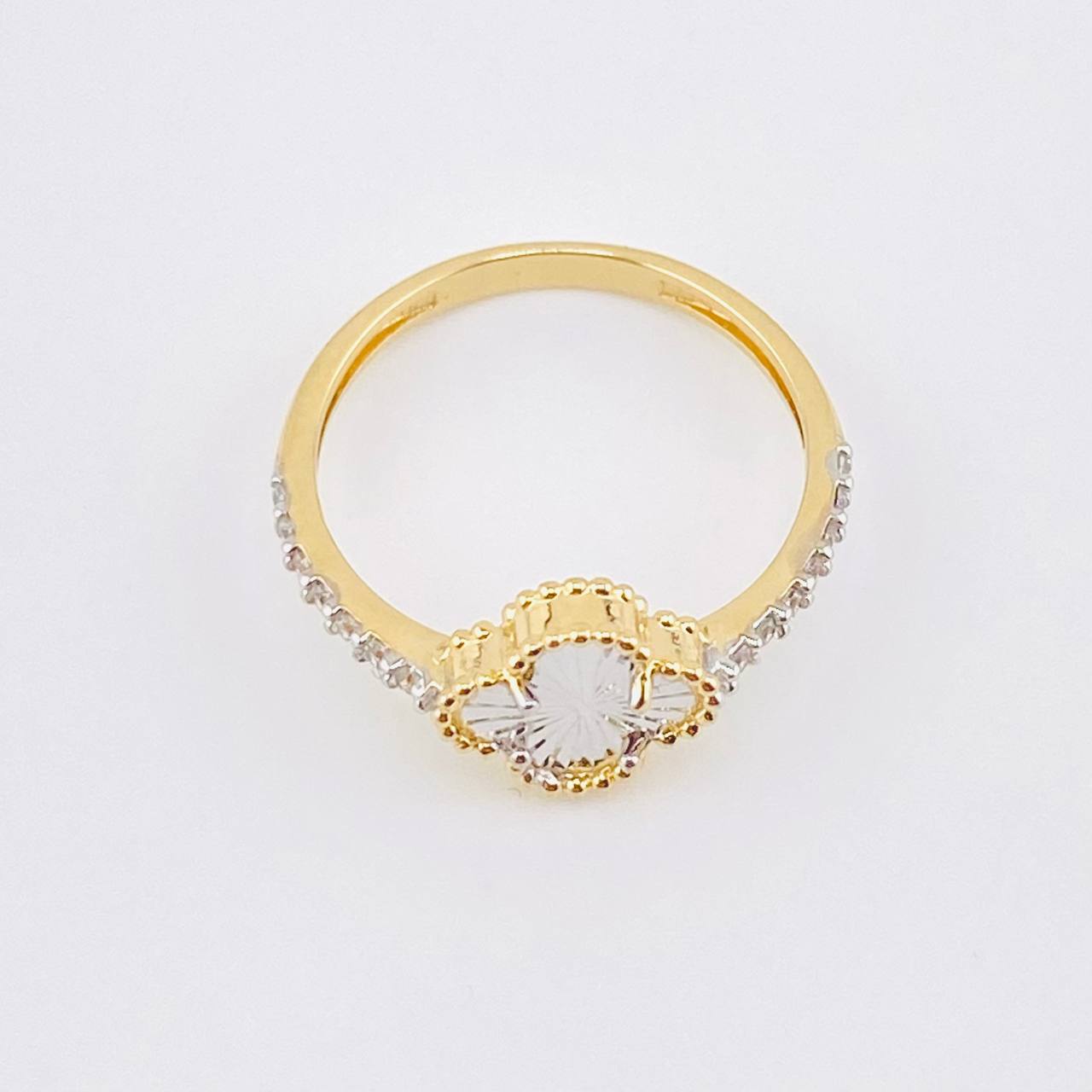 Anillo Trebol Blanco 2gr / T6 / Dos Oros Amarillo Blanco Nac.Esp. 18K ©