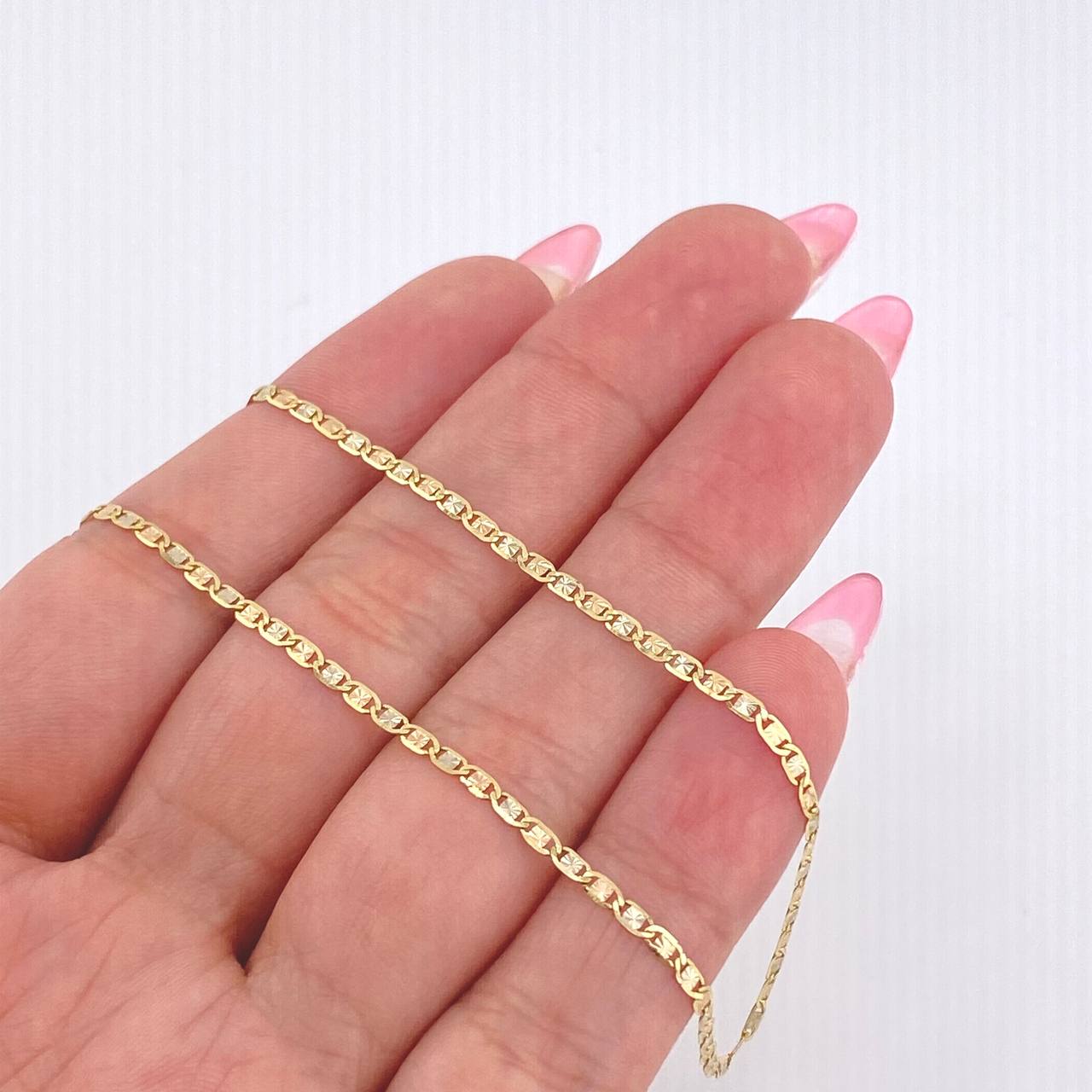 Diamond Cut Flat Mariner Chain 2.25gr / 19 3/4 in / 1.8mm Three Golds +3 18K *
