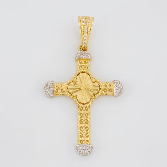 Pendant Spiral Cross Clover 3.8g / 1 3/4 in Two-Tone Yellow White 18K Gold