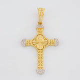 Dije Cruz Espiral Trebol 3.8g / 1 3/4 in Dos Oros Amarillo Blanco 18K