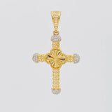 Dije Cruz Espiral Trebol 3.8g / 1 3/4 in Dos Oros Amarillo Blanco 18K