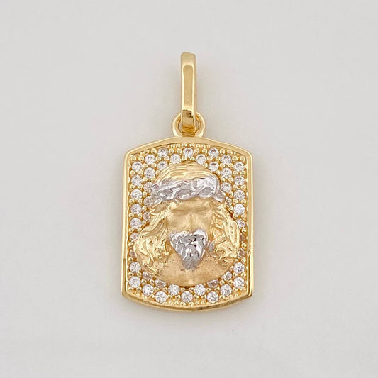 Pendant Face of Christ 2.9g / 1 in Two Golds Yellow White 18K