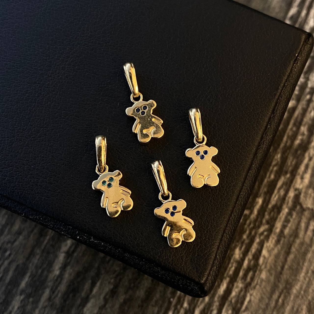 Pendant Bear TS 1.1gr / 1.7cm Blue Zircons Yellow Gold*