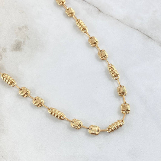 Cadena Rustica Canotilla 2x1 10.65gr / 50cm / 4.6mm Rayada Oro Amarillo 18K *