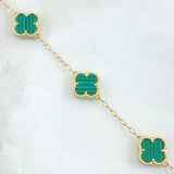 Pulso Aro Seguido Trébol 5.25gr / 15cm-18cm / 1.5mm Gradual Malaquita Verde Oro Amarillo 18K *
