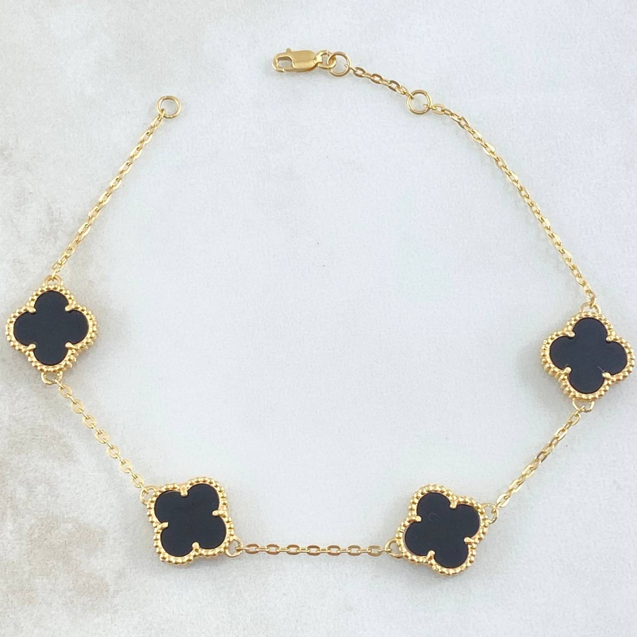 Pulso Aro Seguido Trébol 6.65gr / 18cm-20cm / 1.5mm Gradual Onix Negro Oro Amarillo 18K *