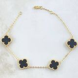 Pulso Aro Seguido Trébol 6.65gr / 18cm-20cm / 1.5mm Gradual Onix Negro Oro Amarillo 18K *
