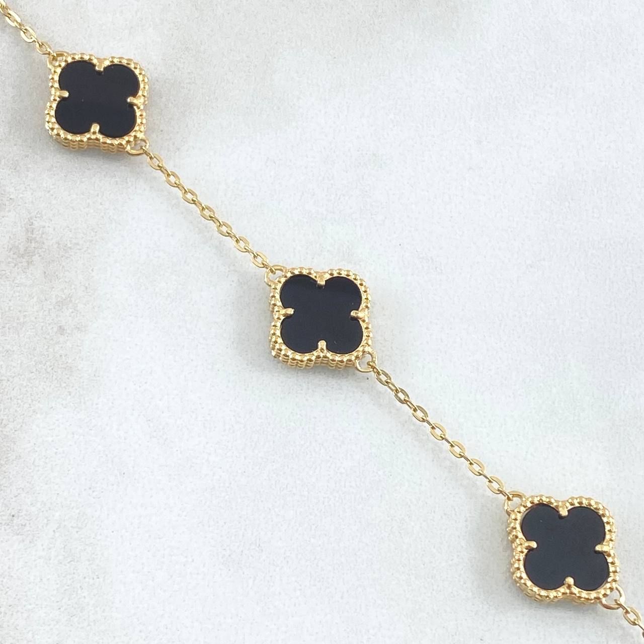 Pulso Aro Seguido Trébol 6.65gr / 18cm-20cm / 1.5mm Gradual Onix Negro Oro Amarillo 18K *