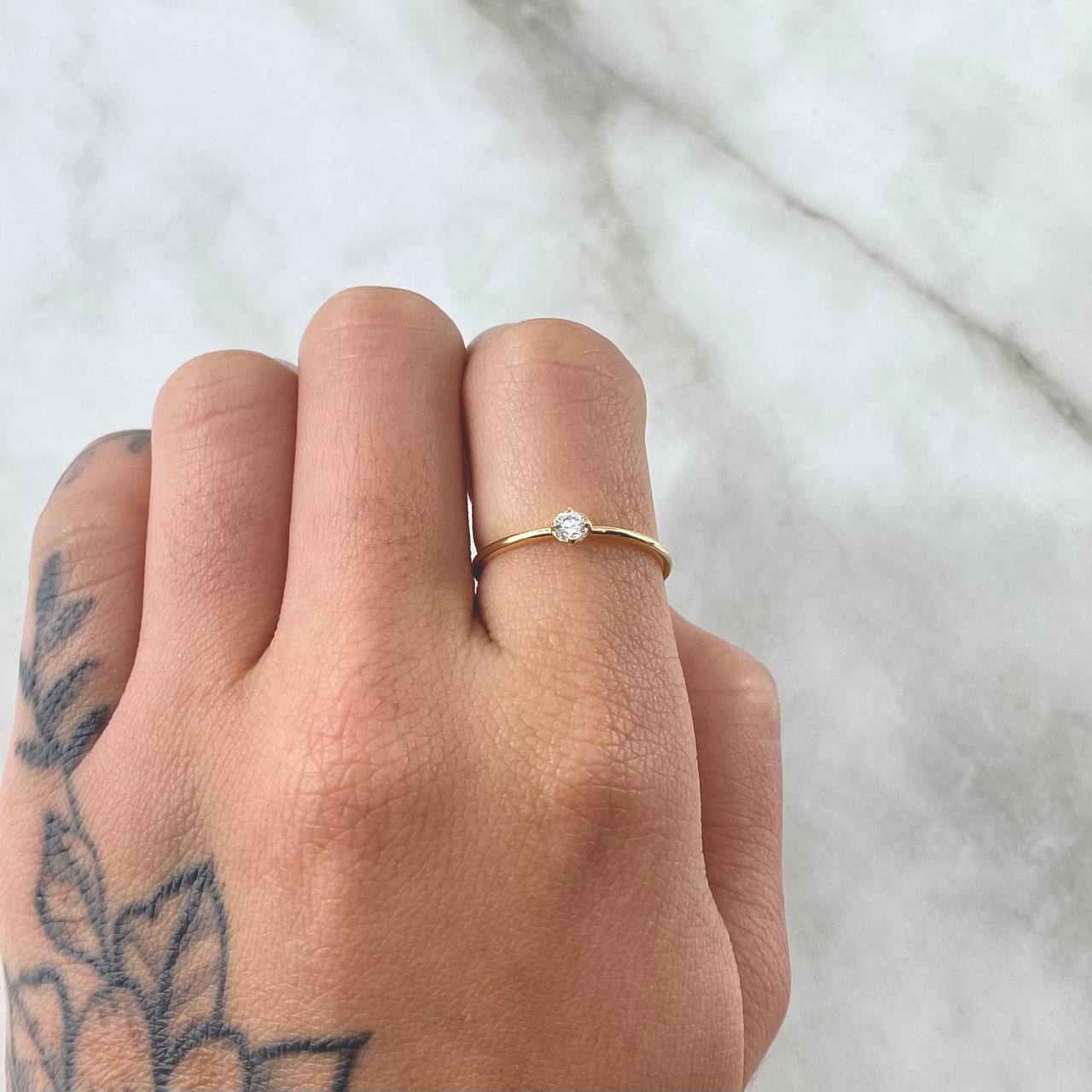 Ring Solitaire Smooth 1.15gr / T6 3/4 / White Zircon Yellow Gold 18K *