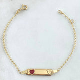 Pulso Bebé Espiga Placa Rectangular Corazón 1.8gr / 15cm-16cm / 1.6mm Resina Roja Graduable Oro Amarillo 18K ©