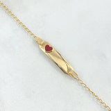 Pulso Bebé Espiga Placa Rectangular Corazón 1.8gr / 15cm-16cm / 1.6mm Resina Roja Graduable Oro Amarillo 18K ©