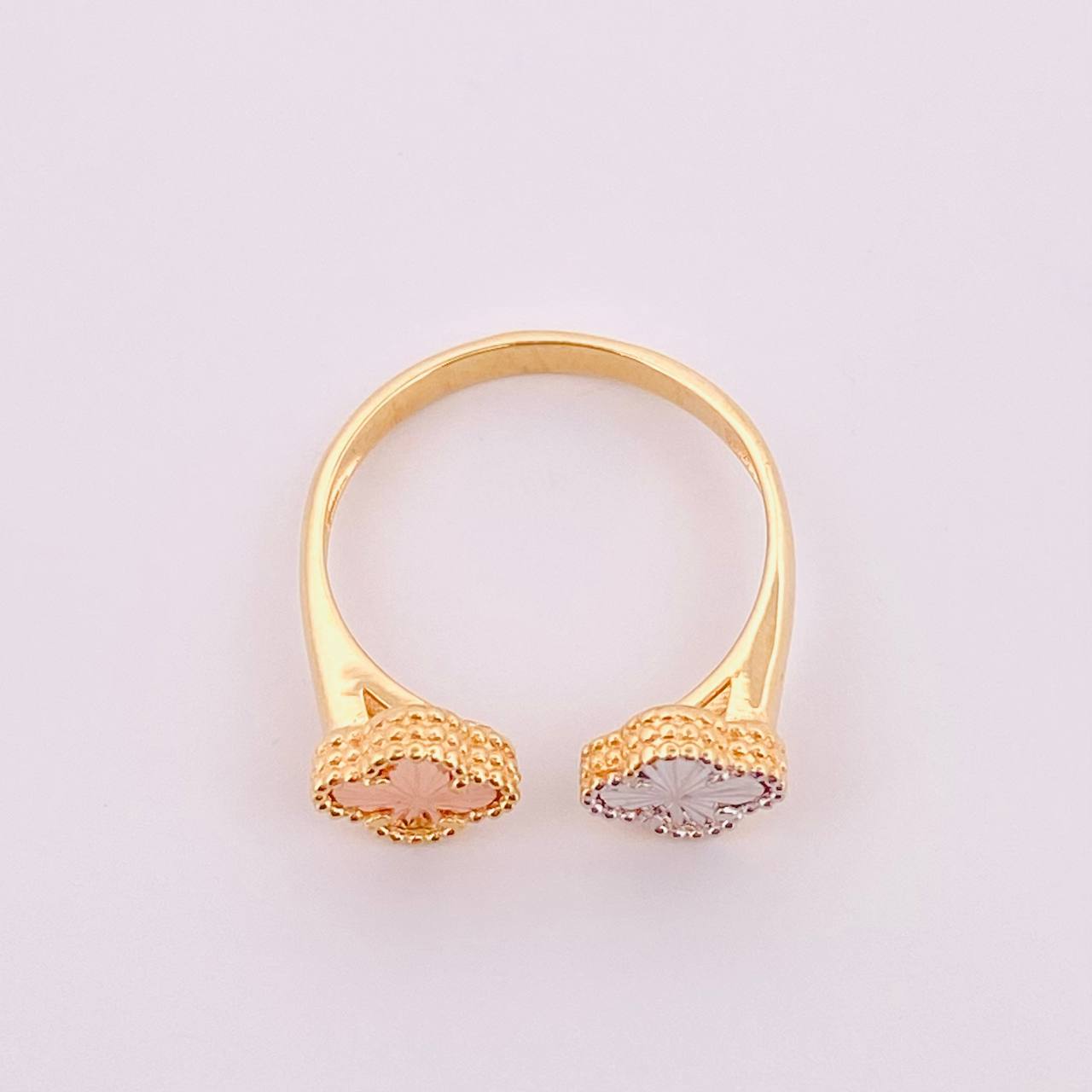 Anillo Dos trebol 2.85gr / T7 / Tres Oros Nac.Esp. 18K