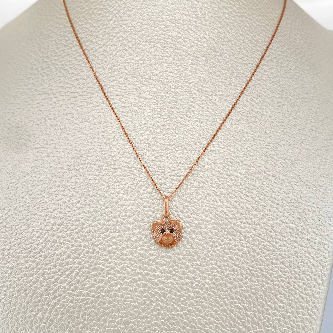 Set Cadena y Dije Veneciana + Rostro Oso 2.35gr / 17 3/4 in / 0.6mm Oro Rosa 18K %