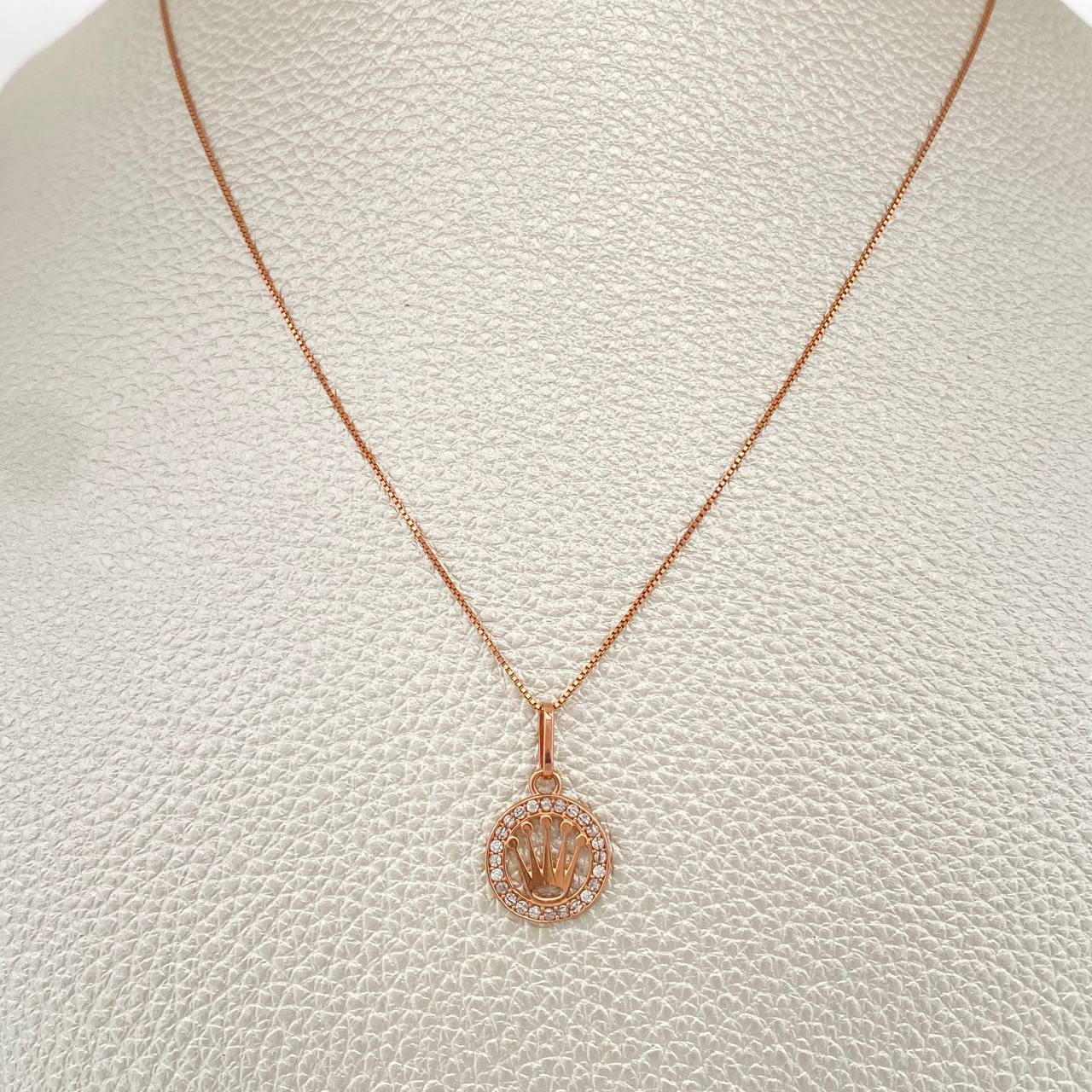 Set Cadena y Dije Veneciana + Corona 1.9gr / 17 3/4 in / 0.5mm Oro Rosa 18K %