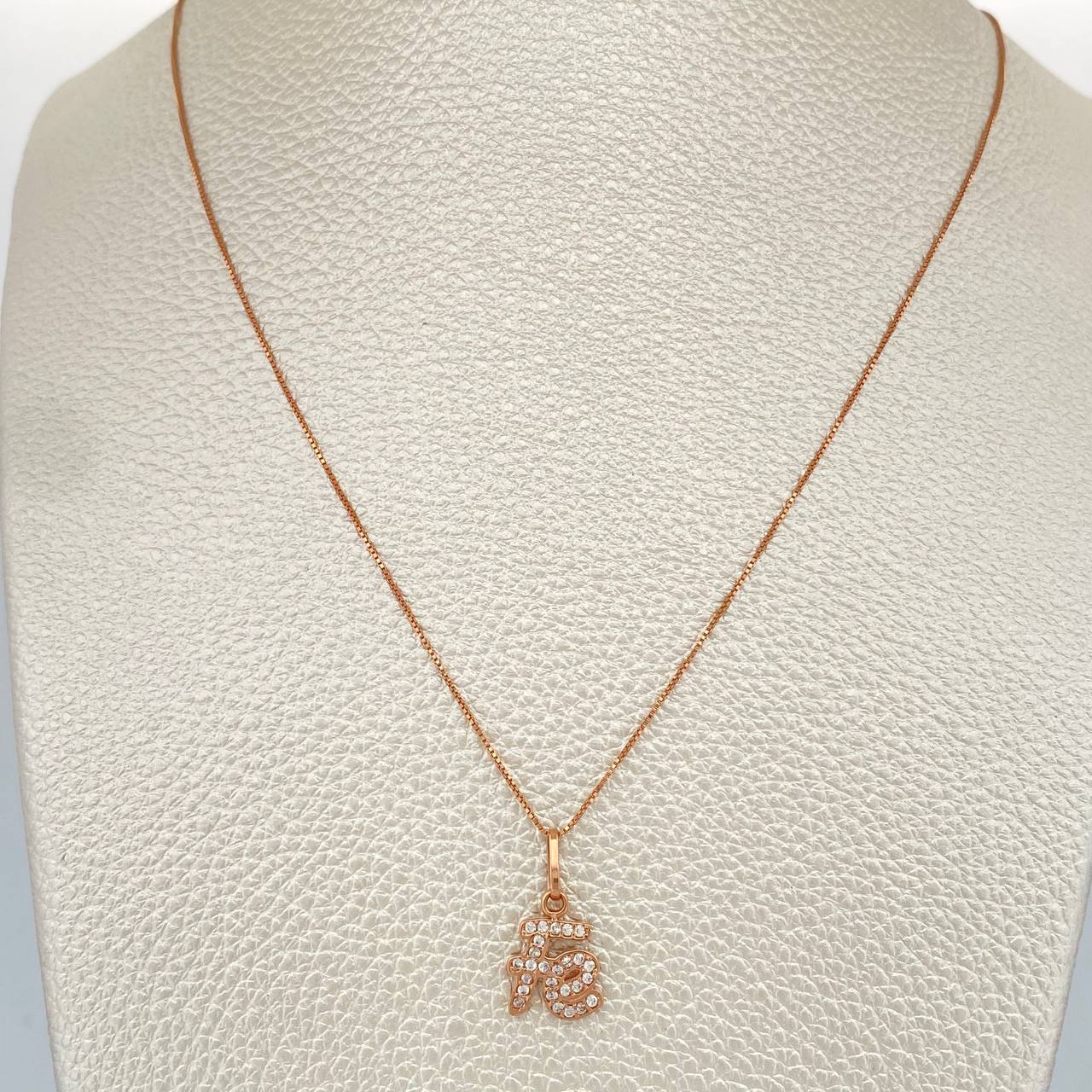 Set Cadena y Dije Veneciana + Fe 2.1gr / 17 3/4 in / 0.5mm Oro Rosa 18K %