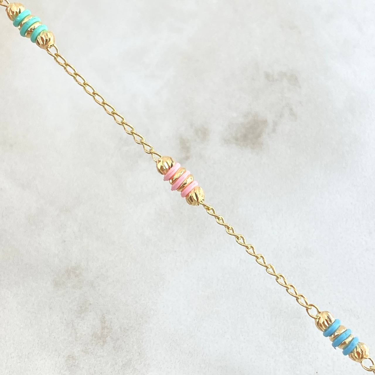 Pulso Espiga Bolas Emuladoras 2.5gr / 18cm / 3mm Diamantadas Cauchos Colores Oro Amarillo 18K