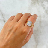 Bear Mesh Ring 7.7gr / Size 6 3/4 / White Zircons Two-tone White and Rose Gold