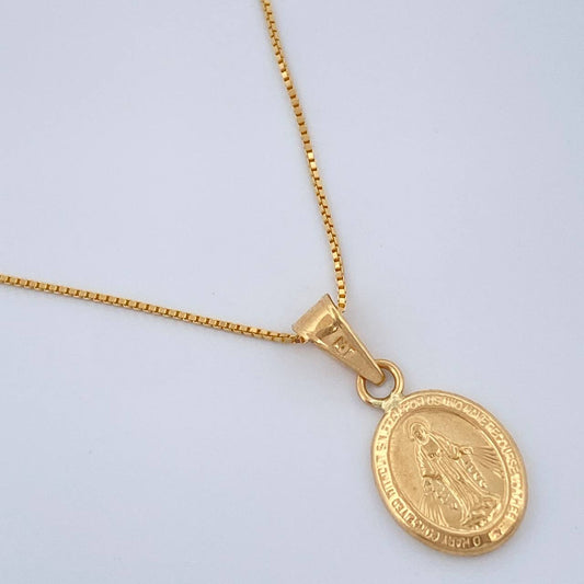Set Cadena y Dije Veneciana + Virgen Milagrosa 1.75gr / 17 3/4 in / 0.6mm Oro Amarillo 18K %