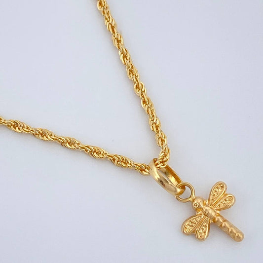 Set Cadena y Dije Lazo + Libelula 1.45gr / 15 3/4 in / 0.9mm Oro Amarillo 18K %