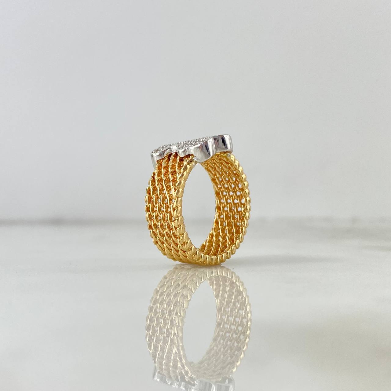 Bear Mesh Ring 7.7gr / Size 6 3/4 / White Zircons Two-tone White and Rose Gold