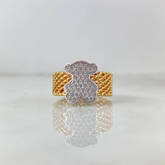 Bear Mesh Ring 7.7gr / Size 6 3/4 / White Zircons Two-tone White and Rose Gold