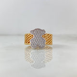 Bear Mesh Ring 7.7gr / Size 6 3/4 / White Zircons Two-tone White and Rose Gold