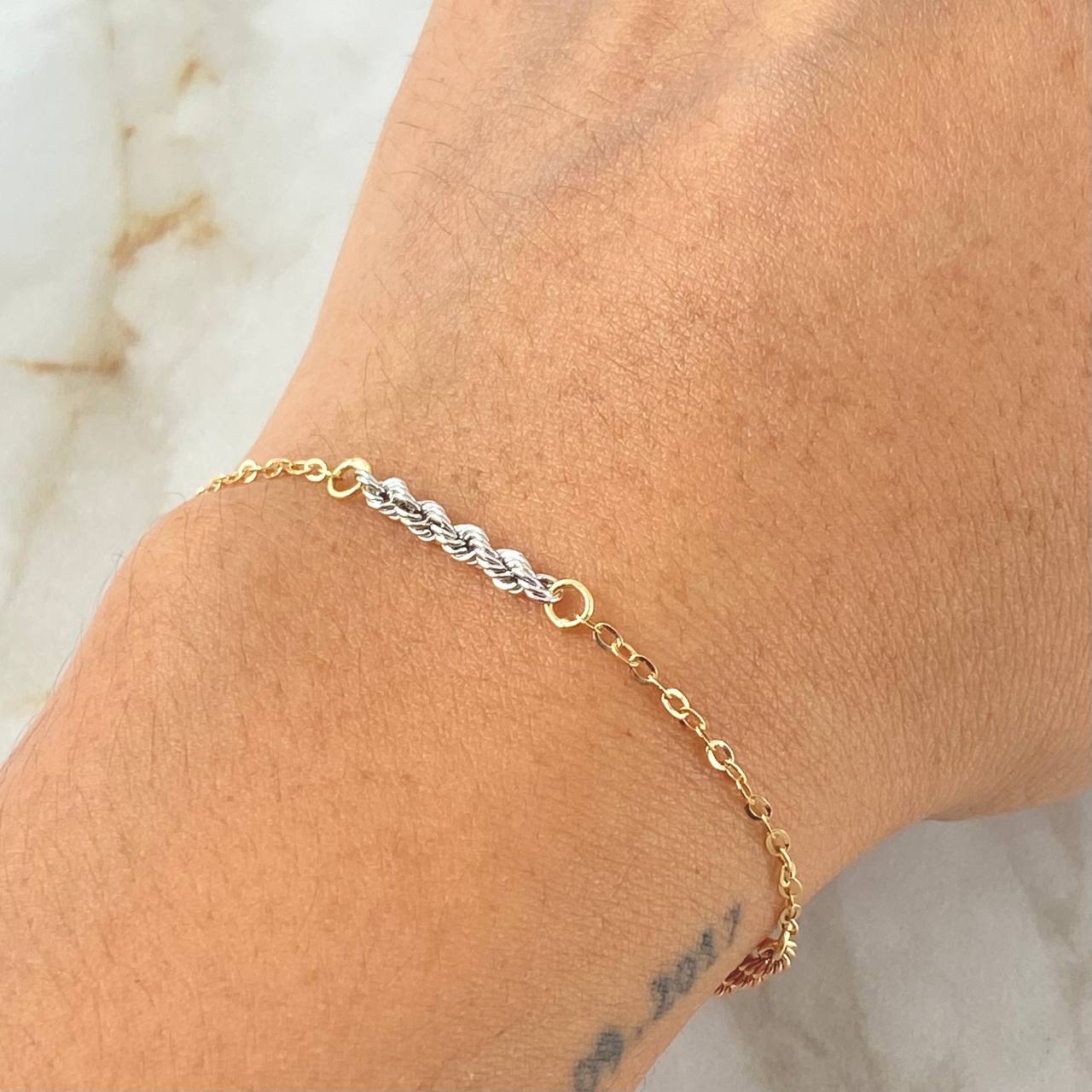 Rope Bracelet Classic Link 1.2gr / 17cm-20cm / Three Italian Spanish Golds 18K