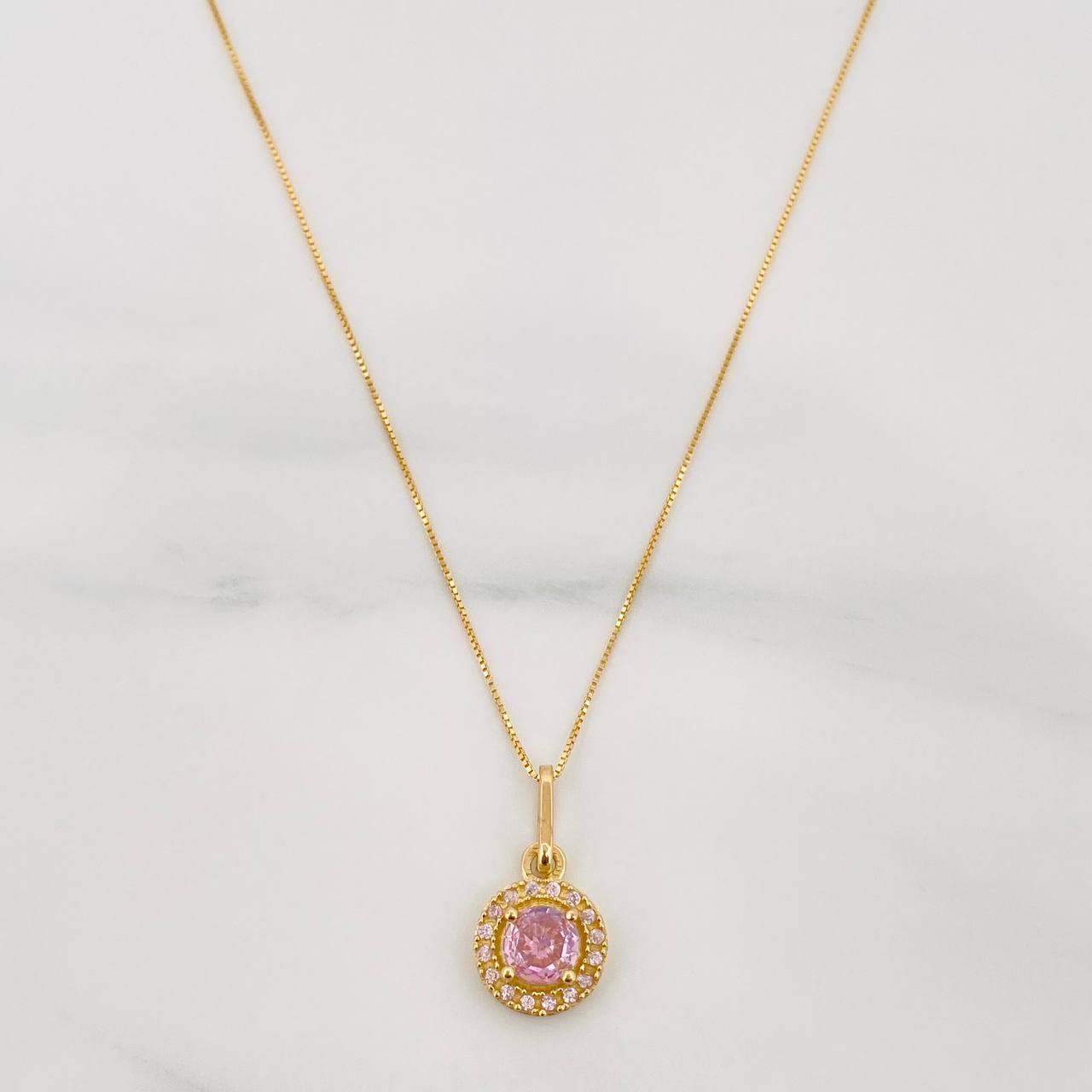 Set Cadena Veneciana + Dije Halo Circulo / 2.15 g / 17 3/4 in Oro Amarillo 18K