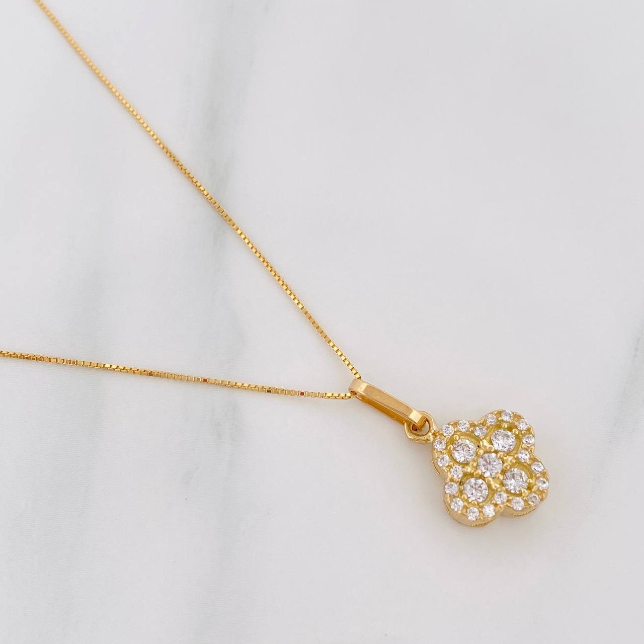 Set Venetian Chain + Clover Pendant / 2.15 g / 17 3/4 in 18K Yellow Gold