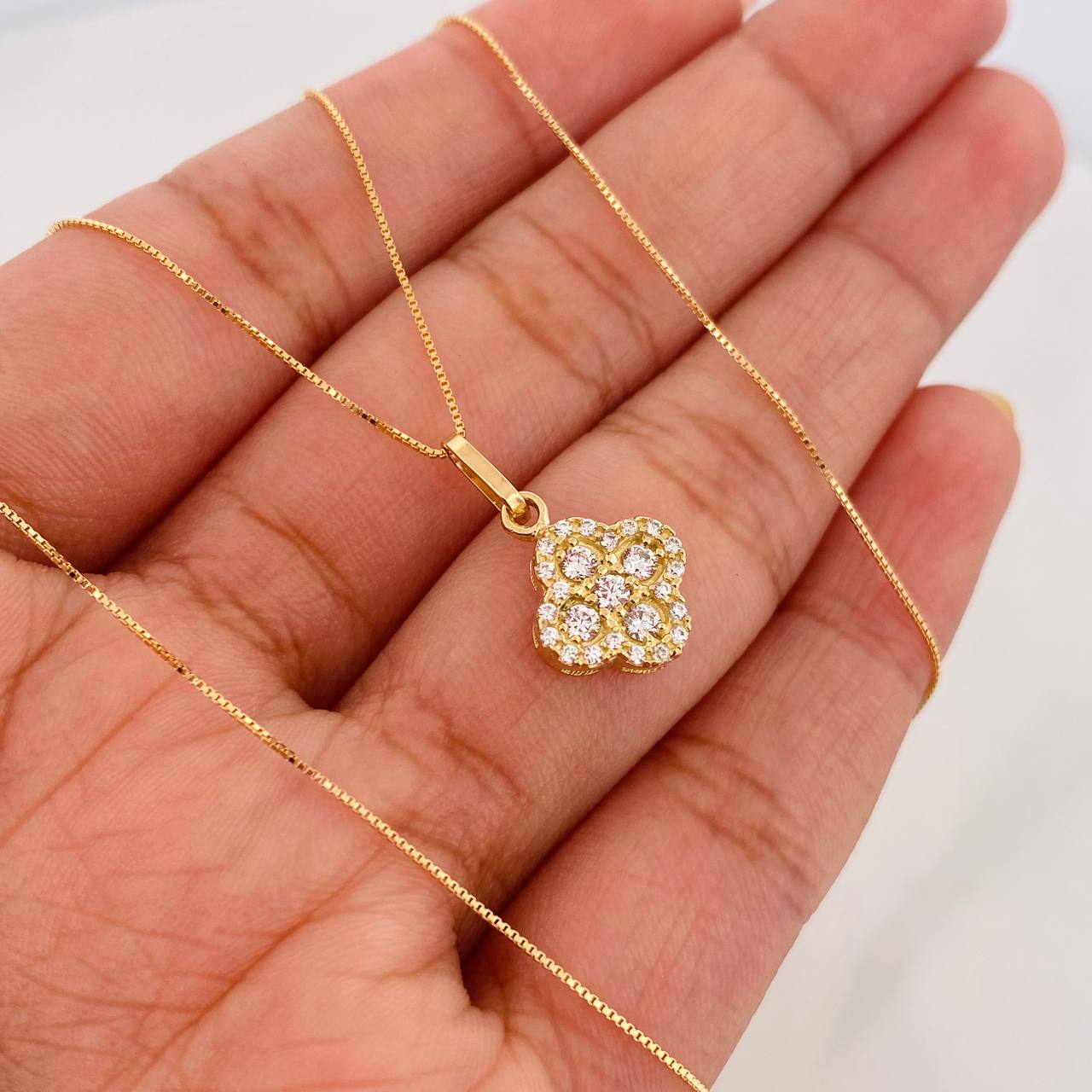 Set Venetian Chain + Clover Pendant / 2.15 g / 17 3/4 in 18K Yellow Gold