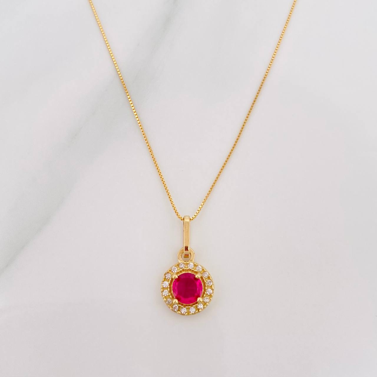 Set Cadena Veneciana + Dije Halo Circulo / 2.15 g / 17 3/4 in Oro Amarillo 18K