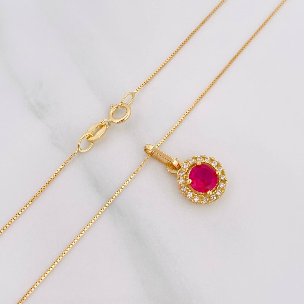 Set Cadena Veneciana + Dije Halo Circulo / 2.15 g / 17 3/4 in Oro Amarillo 18K