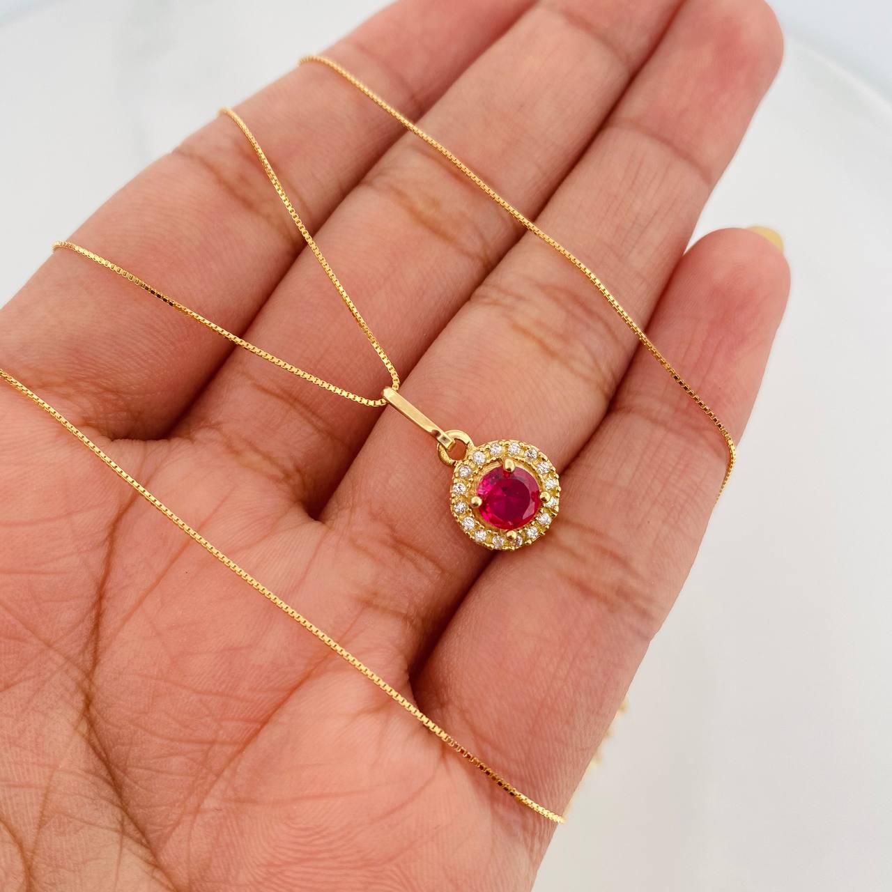 Set Cadena Veneciana + Dije Halo Circulo / 2.15 g / 17 3/4 in Oro Amarillo 18K