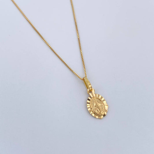 Set Cadena y Dije Veneciana+Virgen Milagrosa 1.5gr / 15 3/4 in / 0.43mm Oro Amarillo 18K $