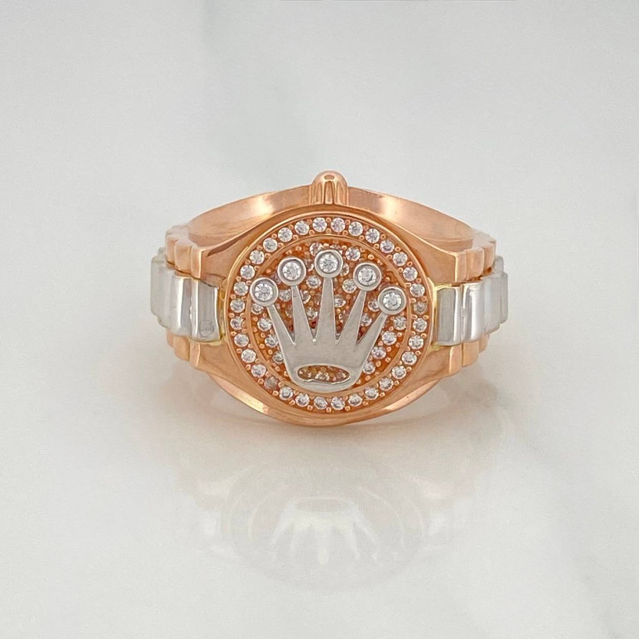Anillo Correa Corona 7.3 g / T9 1/4 Dos Oros Blanco Rosa 18K