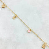 Wheat Anklet 3.15gr / 25.5cm (10.0in) / 1.4mm Pink Bear-Heart-Blue Bear-Heart 18K Yellow Gold