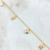 Tobillera Espiga 3.1gr / 25cm / 1.4mm Oso-Corazón Rosado-Oso-Corazon Blanco Oro Amarillo 18K