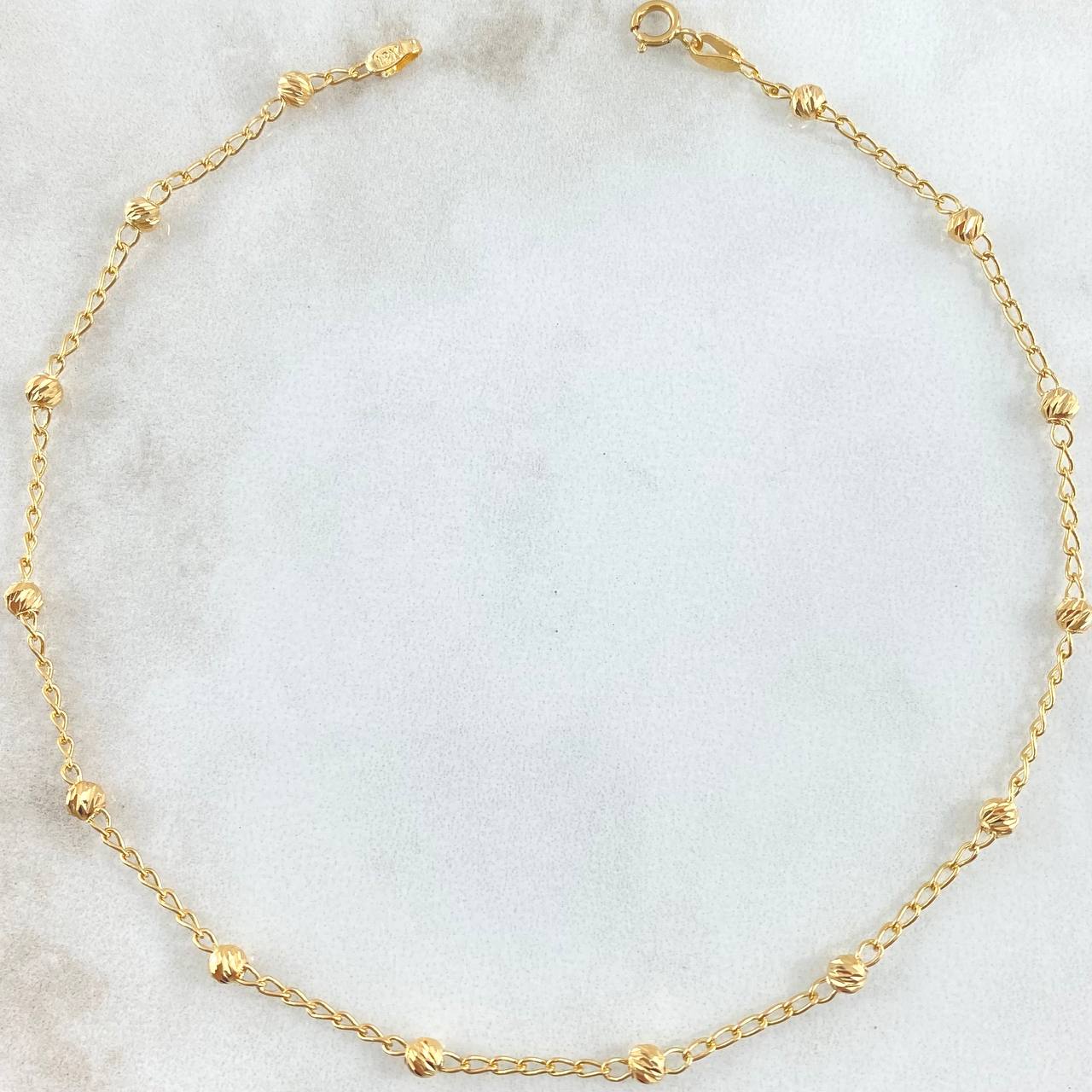 Military Wheat Anklet 2.35gr / 9.8in / 3mm Beads Diamond Cut 18K Gold
