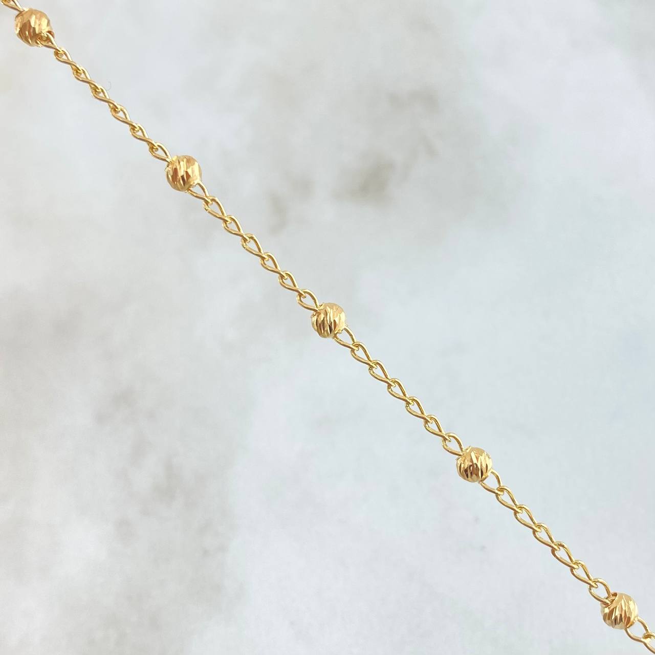 Military Wheat Anklet 2.35gr / 9.8in / 3mm Beads Diamond Cut 18K Gold