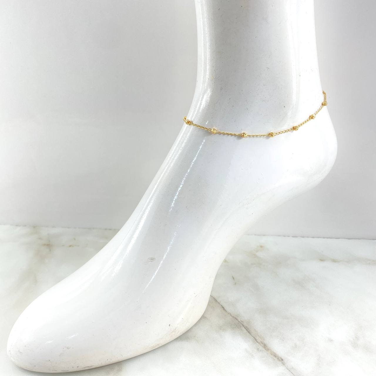 Military Wheat Anklet 2.35gr / 9.8in / 3mm Beads Diamond Cut 18K Gold