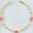 Pulso Espiga Tipo Militar 2.8gr / 18.5cm / 3mm Bolas Diamantadas Cauchos Fucsias Oro Amarillo 18K