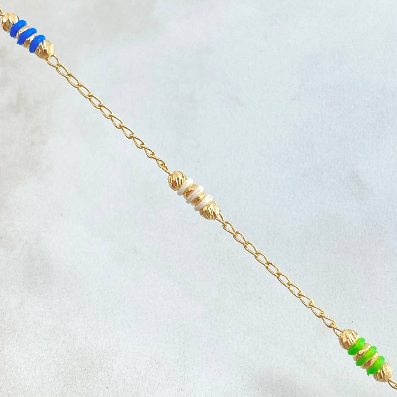 Bracelet Wheat Beads Emulators 2.4gr / 7.3in / 3mm Diamond Cut Rubber Colored 18K Gold