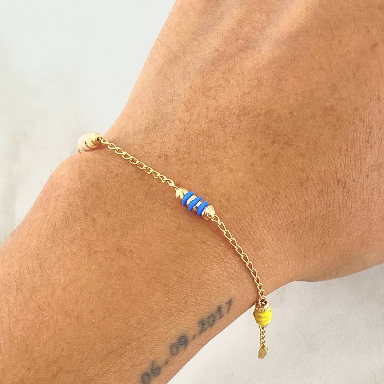 Bracelet Wheat Beads Emulators 2.4gr / 7.3in / 3mm Diamond Cut Rubber Colored 18K Gold