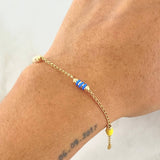 Bracelet Wheat Beads Emulators 2.4gr / 7.3in / 3mm Diamond Cut Rubber Colored 18K Gold