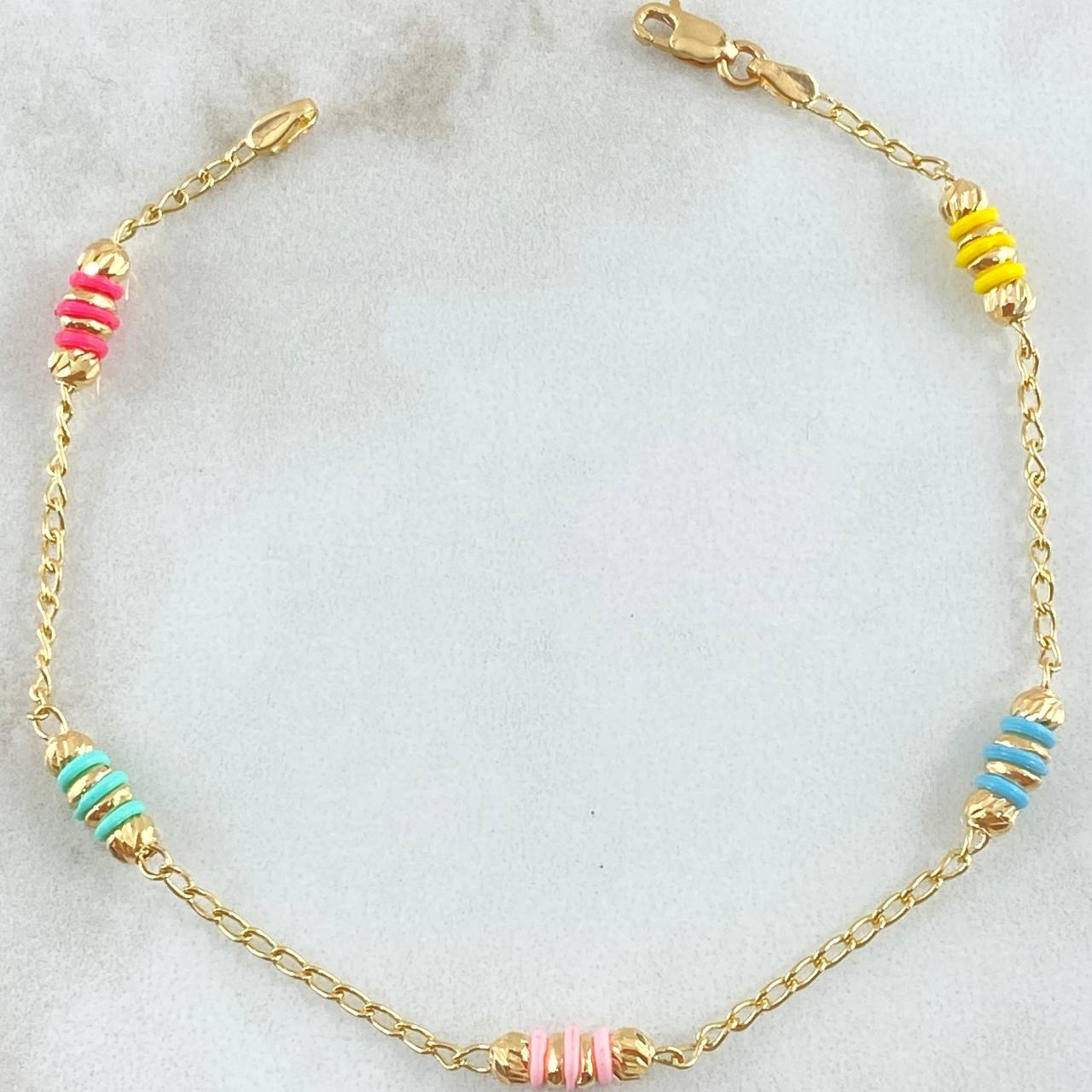 Pulso Espiga Bolas Emuladoras 2.5gr / 18cm / 3mm Diamantadas Cauchos Colores Oro Amarillo 18K