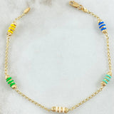 Pulso Espiga Bolas Emuladoras 2.45gr / 18cm / 3mm Diamantadas Cauchos Colores Oro Amarillo 18K