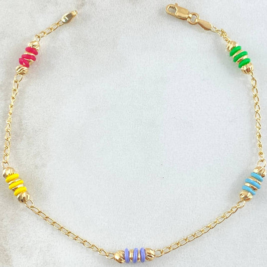 Pulso Espiga Bolas Emuladoras 2.4gr / 18cm / 3mm Diamantadas Cauchos Colores Oro Amarillo 18K